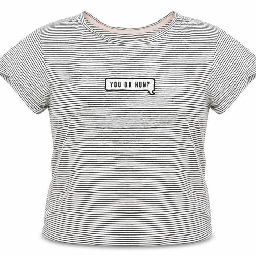 New Look Girls Black Striped Cotton Basic T-Shirt Size M Round Neck Pullover - You Ok Hun?