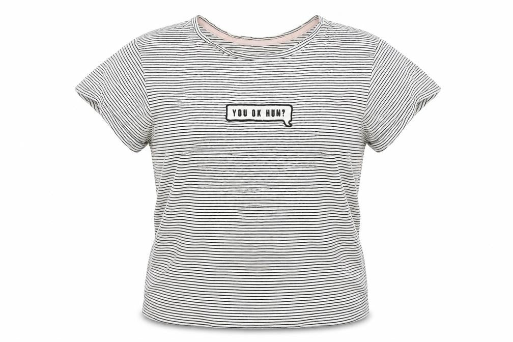 New Look Girls Black Striped Cotton Basic T-Shirt Size M Round Neck Pullover - You Ok Hun?