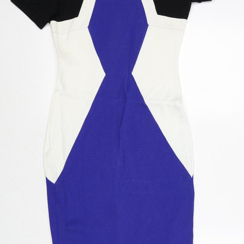 River Island Womens Multicoloured Colourblock Viscose Pencil Dress Size 8 Round Neck Zip