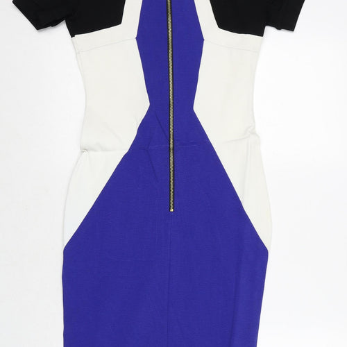 River Island Womens Multicoloured Colourblock Viscose Pencil Dress Size 8 Round Neck Zip