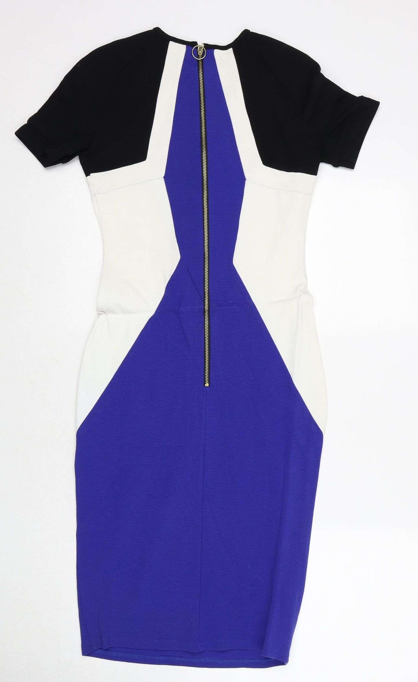 River Island Womens Multicoloured Colourblock Viscose Pencil Dress Size 8 Round Neck Zip