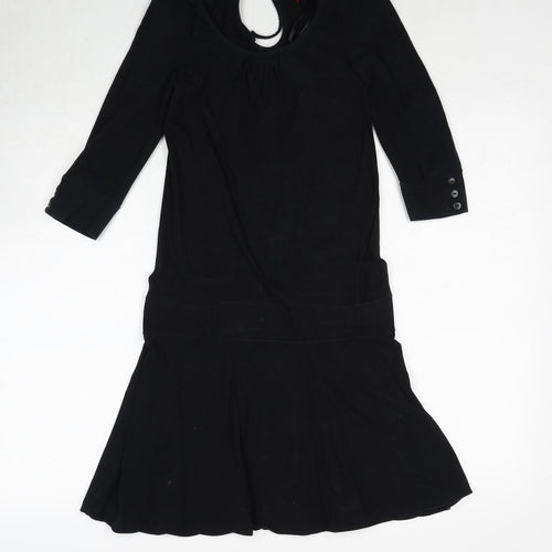 H&M Womens Black Cotton A-Line Size 8 Scoop Neck Tie