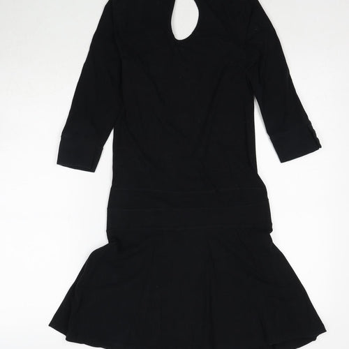 H&M Womens Black Cotton A-Line Size 8 Scoop Neck Tie