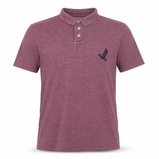 Front view of Huntington men’s purple polyester polo, size M, collared pullover