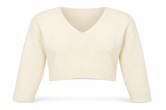 Front view of ASOS women’s ivory v-neck acrylic jumper, size UK 8