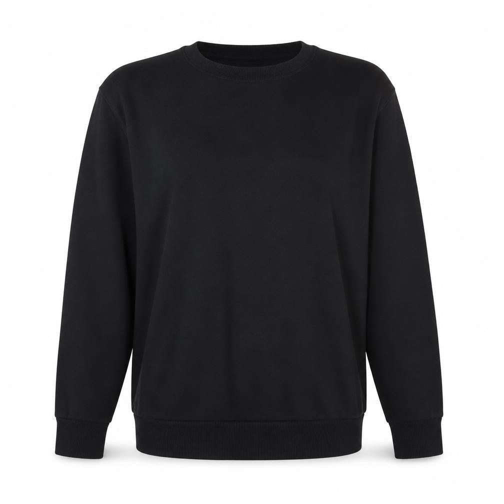Front view of ASOS women’s black cotton pullover sweatshirt, size UK 6, pullover