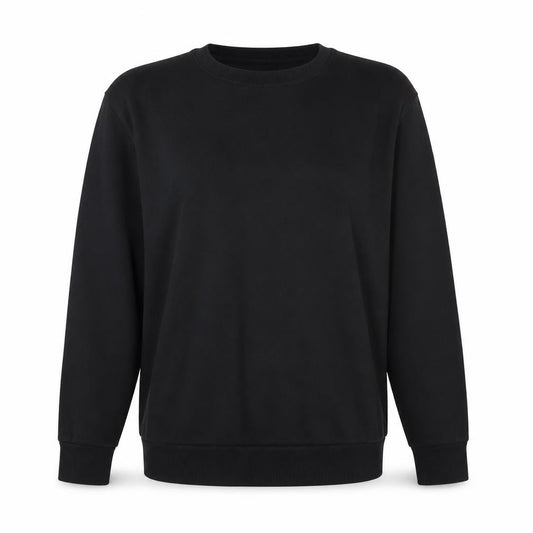 Front view of ASOS women’s black cotton pullover sweatshirt, size UK 6, pullover
