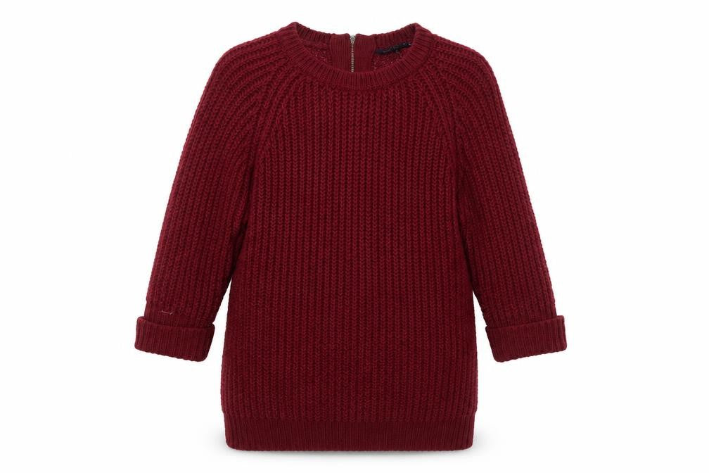 Front view of Store Twenty One women’s red boat neck acrylic jumper, size M