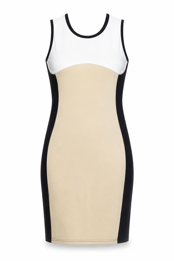 Front view of Polly women’s black colourblock cotton bodycon, size UK 12, round neck pullover