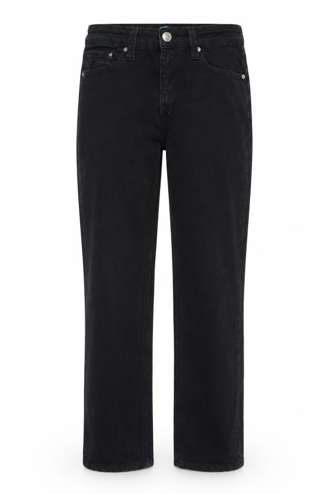 Front view of Polka women’s black cotton straight jeans, size UK 10, regular zip