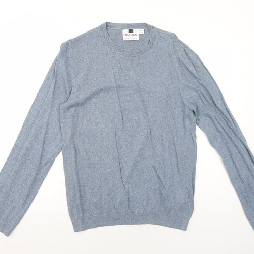 Topman Mens Blue Round Neck Cotton Pullover Jumper Size S Long Sleeve