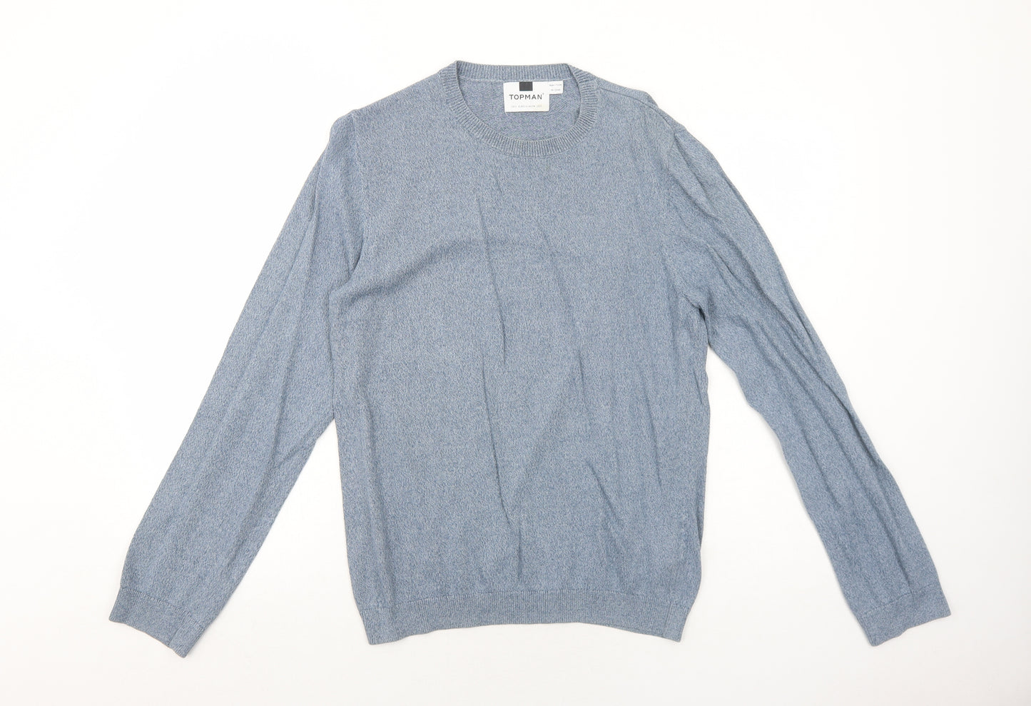 Topman Mens Blue Round Neck Cotton Pullover Jumper Size S Long Sleeve