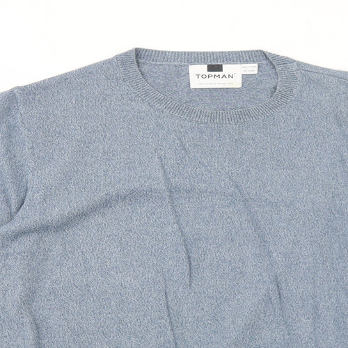 Topman Mens Blue Round Neck Cotton Pullover Jumper Size S Long Sleeve