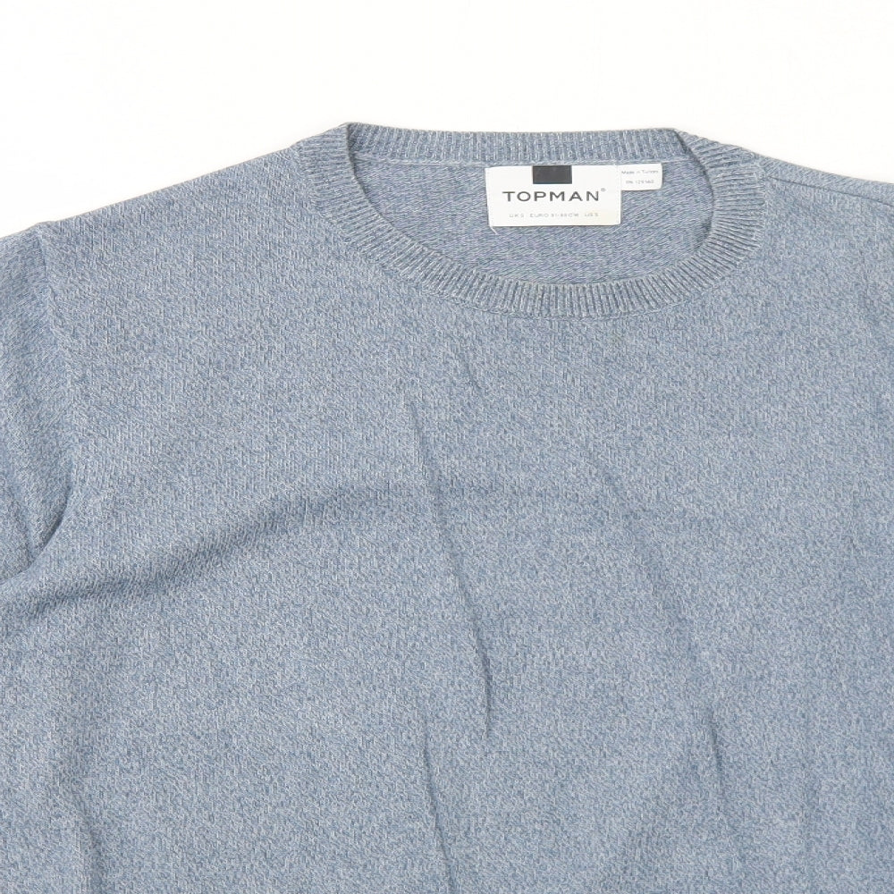 Topman Mens Blue Round Neck Cotton Pullover Jumper Size S Long Sleeve