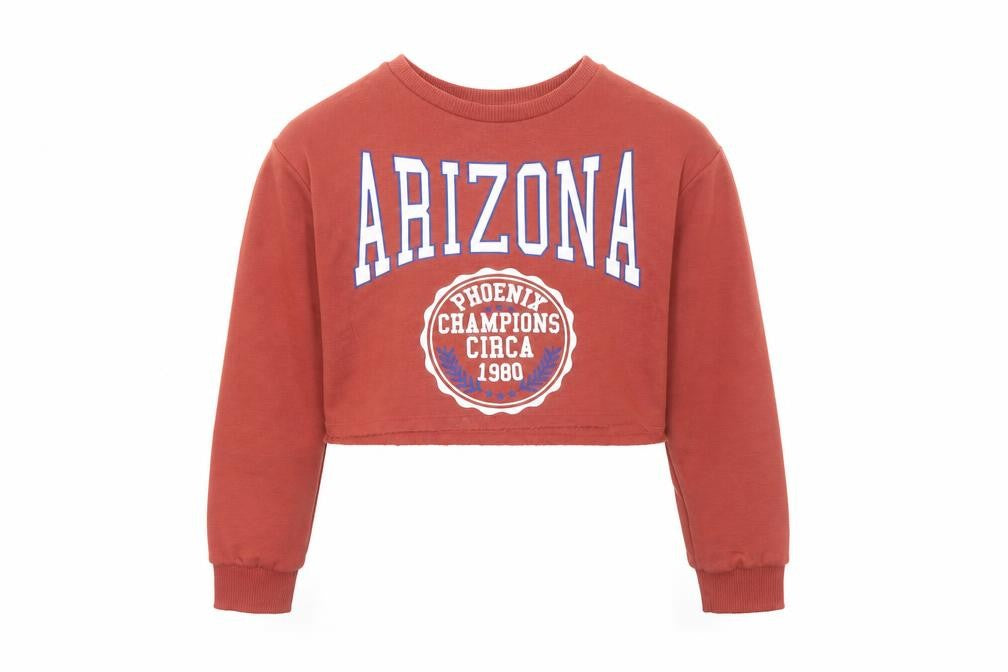 Front view of New Look girls’ orange polyester pullover sweatshirt, size 10-11, years pullover - arizona