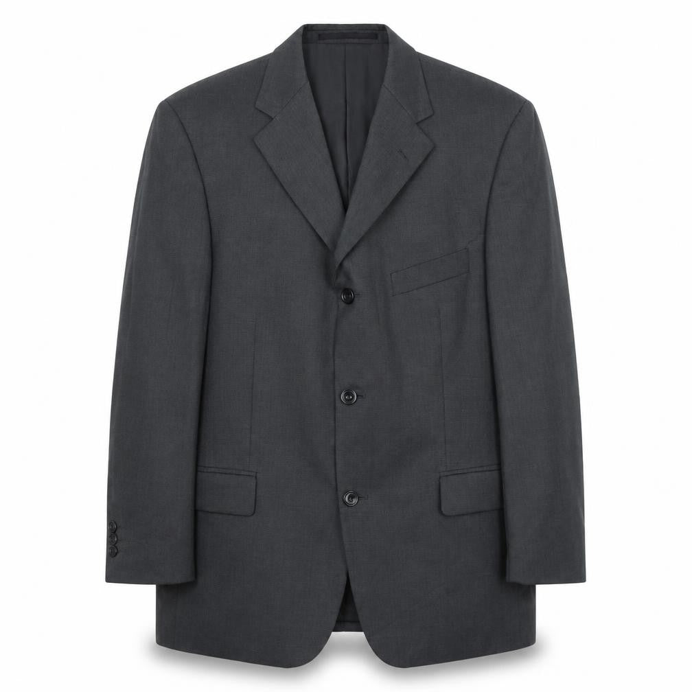Front view of Scott & Taylor men’s grey polyester jacket suit jacket, size 44, regular