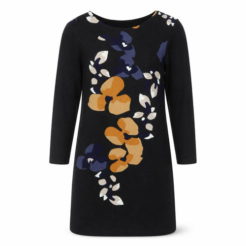 Epilogue Womens Black Floral Polyester Jumper Dress Size 10 Round Neck Pullover