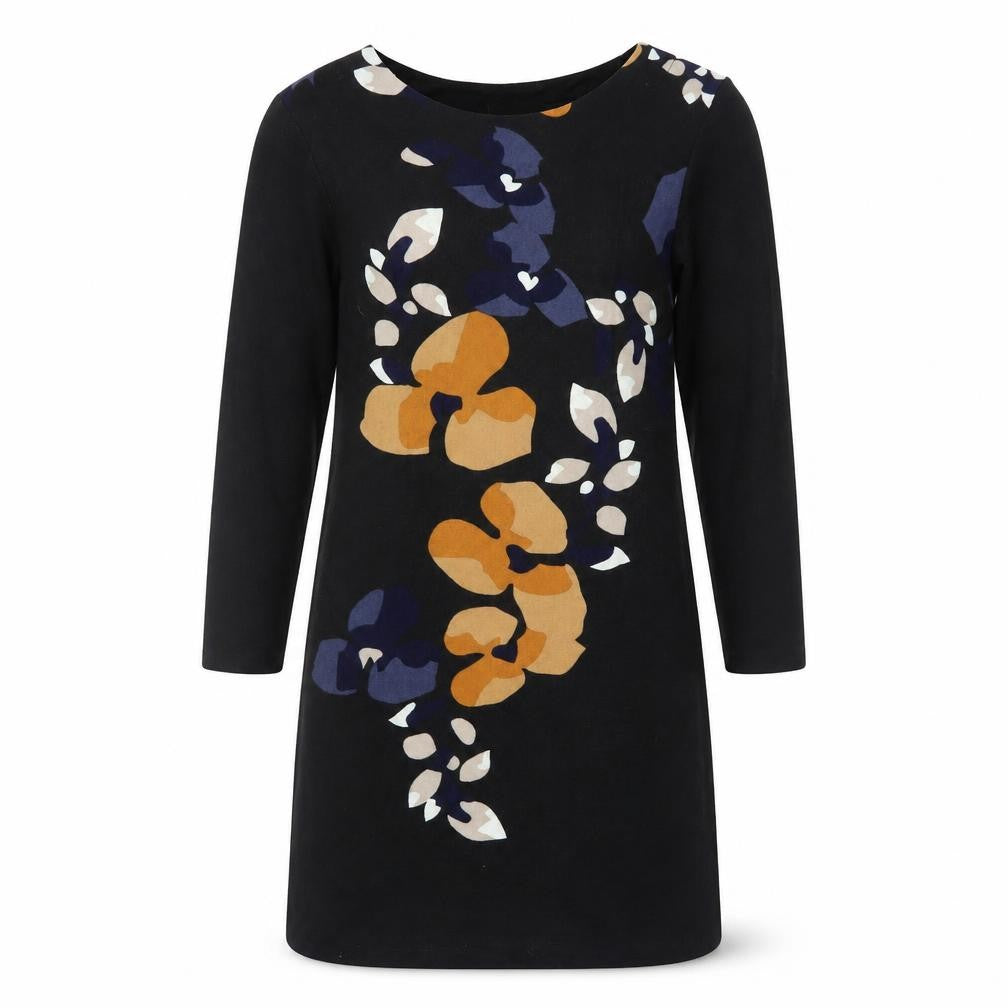 Epilogue Womens Black Floral Polyester Jumper Dress Size 10 Round Neck Pullover