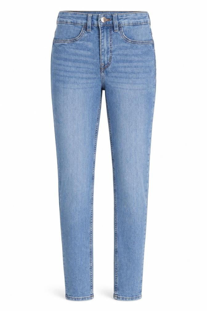 Front view of Divided women’s blue herringbone cotton skinny jeans, size UK 6, regular zip