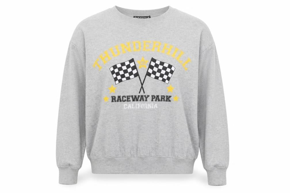 Front view of Daisy Street women’s grey polyester pullover sweatshirt, pullover - thunderhill raceway park california