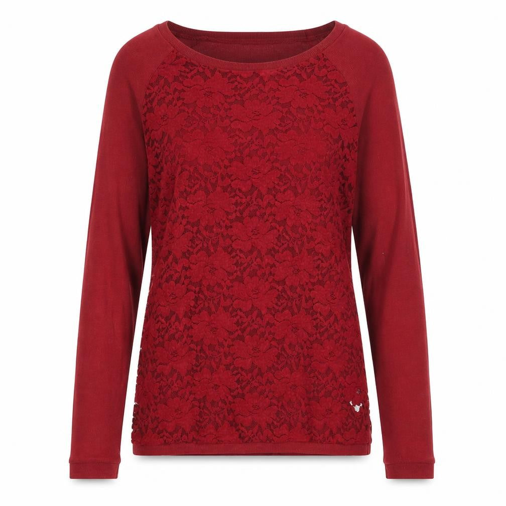 La Redoute Womens Red Round Neck Floral Viscose Pullover Jumper Size 10