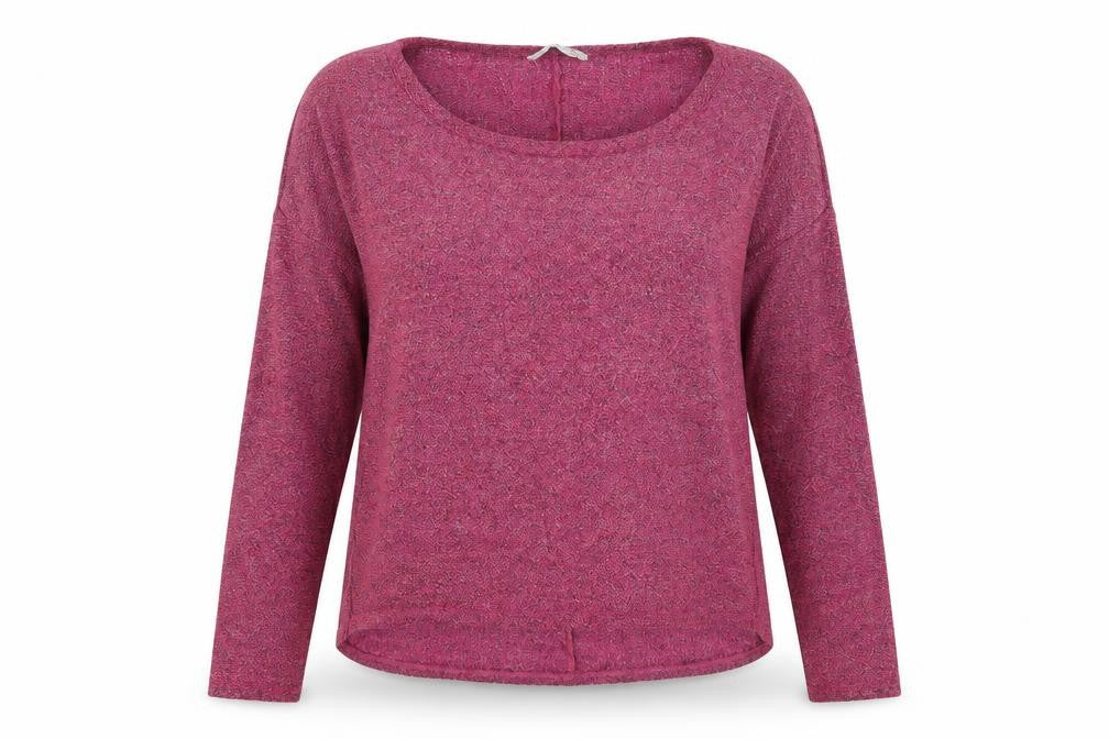 Front view of Atmosphere women’s purple round neck acrylic jumper, size UK 8