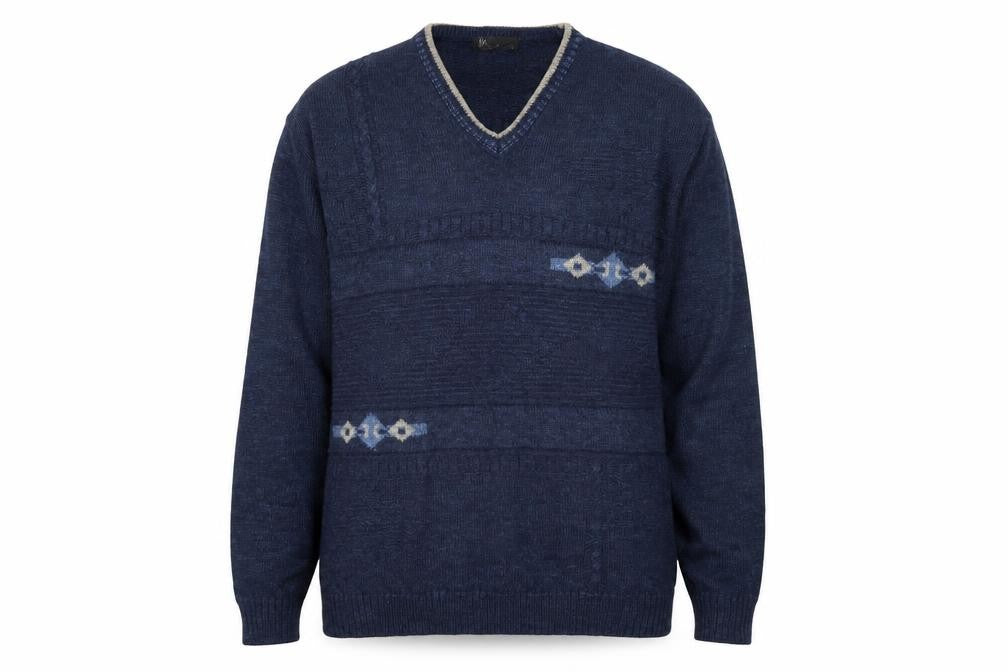 BHS Mens Blue V-Neck Acrylic Pullover Jumper Size S Long Sleeve