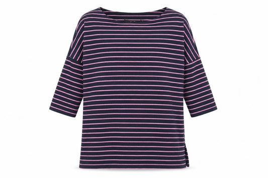 Front view of Vero Moda women’s blue round neck striped cotton jumper, size S