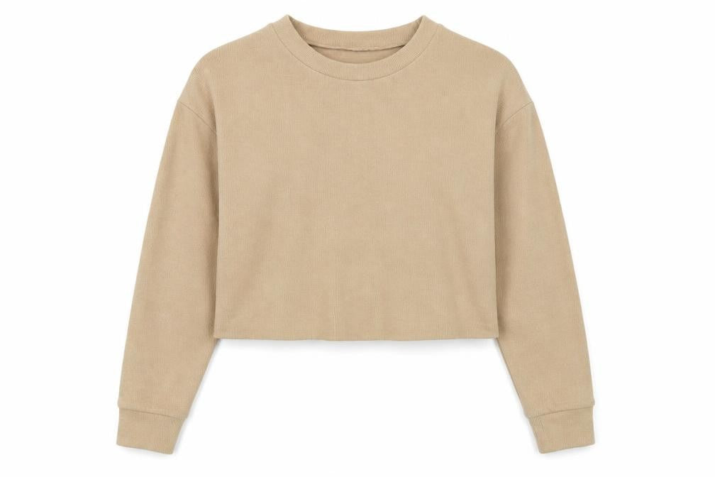 Front view of Zara women’s beige cotton pullover sweatshirt, size S, pullover