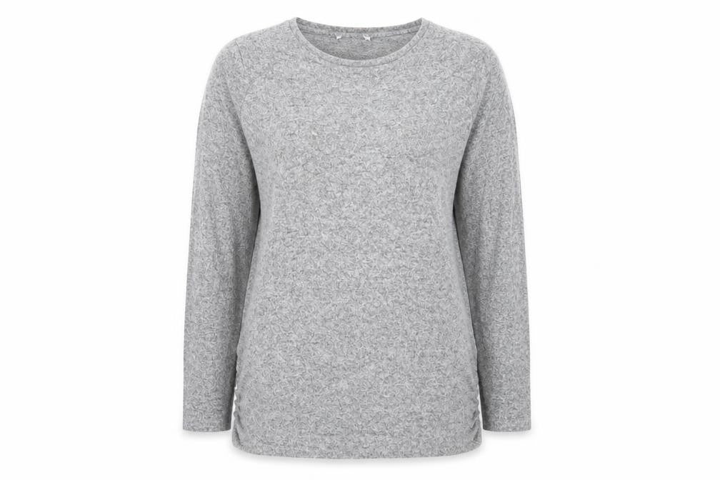 Front view of Next women’s grey round neck viscose jumper, size UK 18