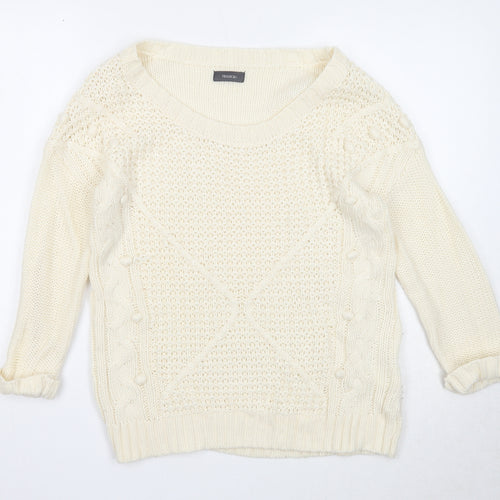 Yessica Womens Ivory Round Neck Acrylic Pullover Jumper Size S