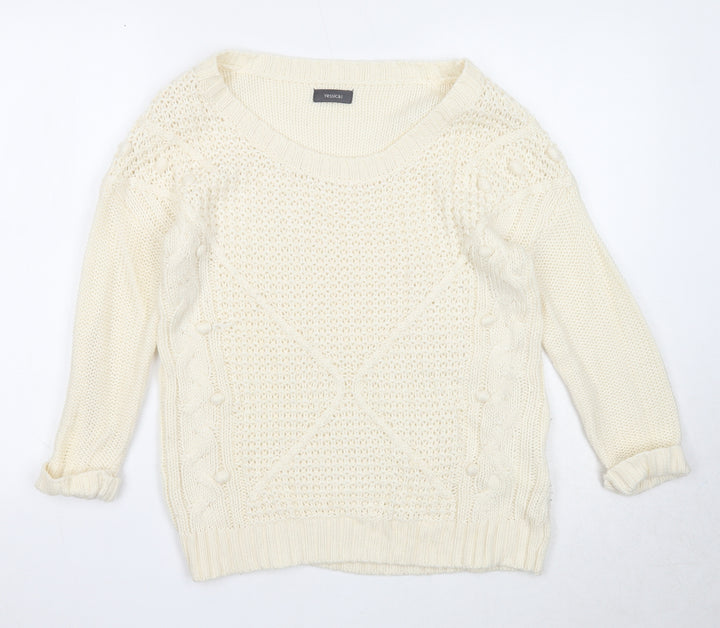 Yessica Womens Ivory Round Neck Acrylic Pullover Jumper Size S