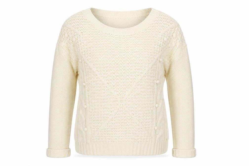 Front view of Yessica women’s ivory round neck acrylic jumper, size S