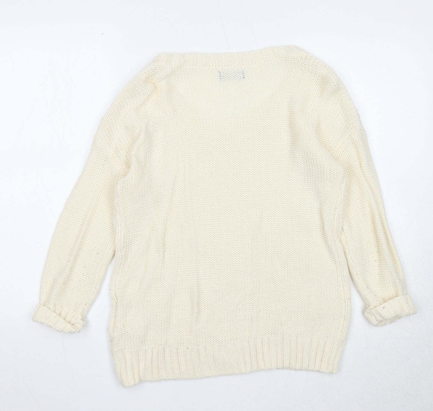 Yessica Womens Ivory Round Neck Acrylic Pullover Jumper Size S