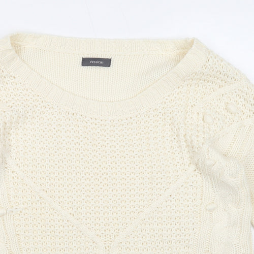 Yessica Womens Ivory Round Neck Acrylic Pullover Jumper Size S