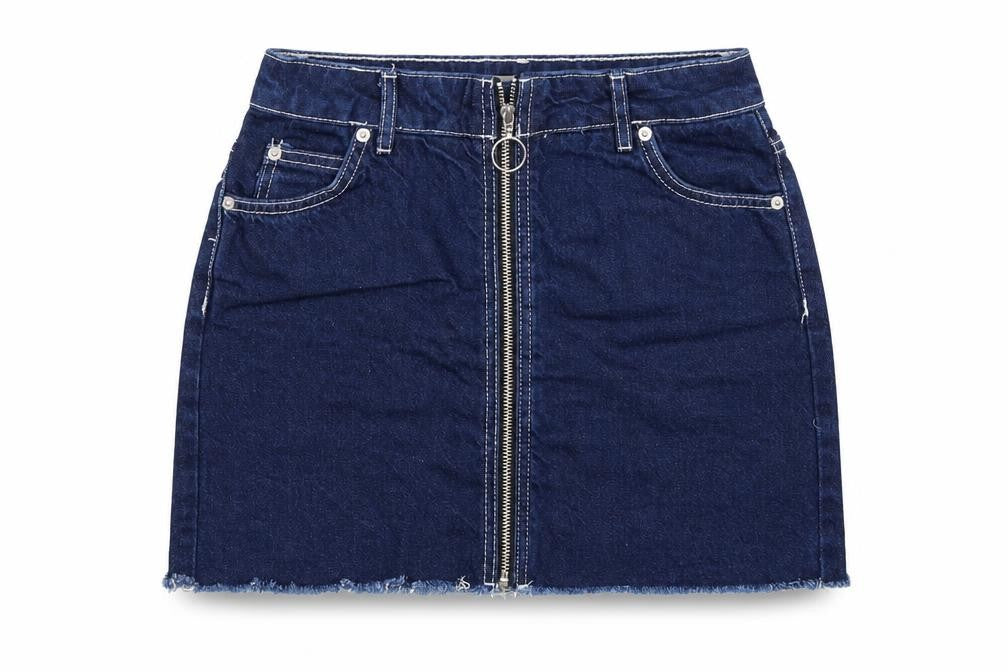 Topshop Womens Blue Cotton Mini Skirt Size 8 Zip