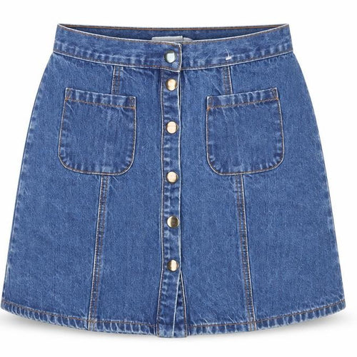 Cooperative Womens Blue Cotton A-Line Skirt Size S Button