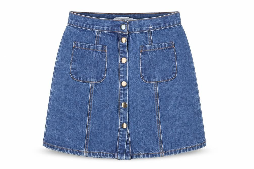 Cooperative Womens Blue Cotton A-Line Skirt Size S Button