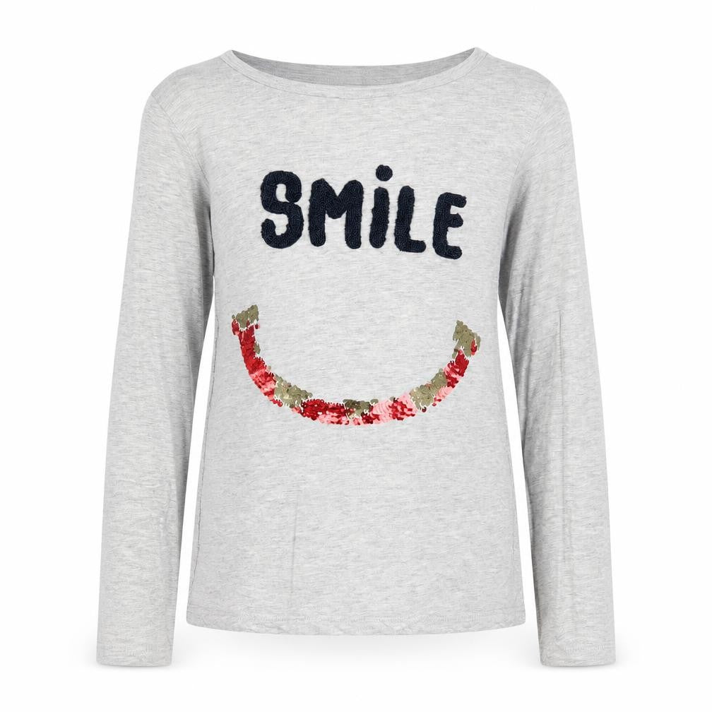 Monoprix Girls Grey Cotton Basic T-Shirt Size 14 Years Round Neck Pullover - Smile
