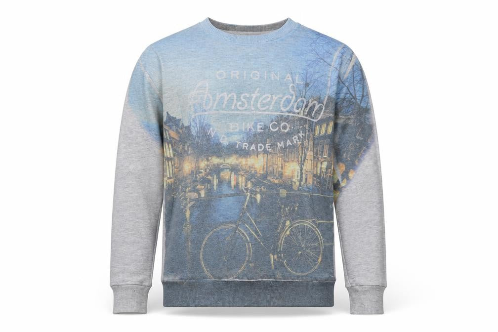 Front view of River Island men’s multicoloured cotton pullover sweatshirt, size XS