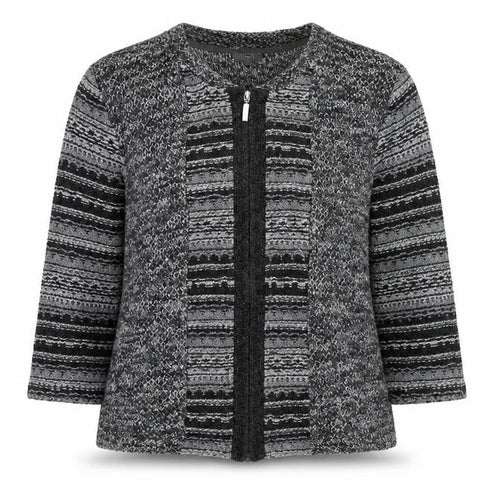 Marks and Spencer Womens Grey Round Neck Geometric Acrylic Full Zip Jumper Size L