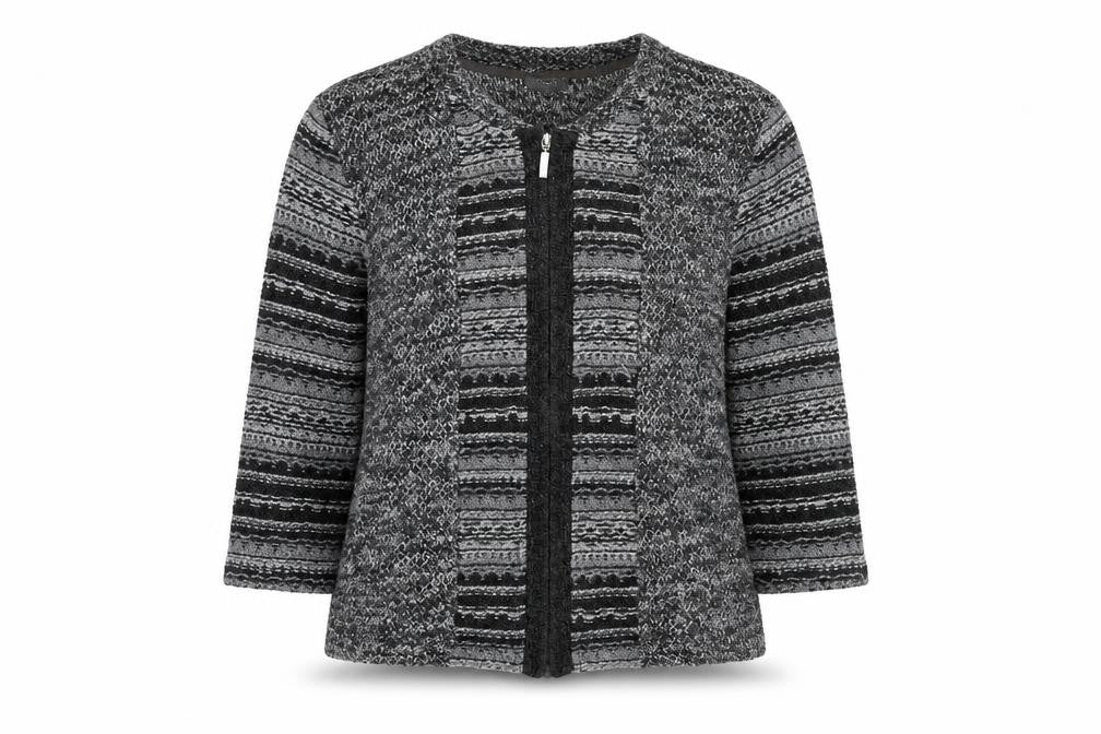 Marks and Spencer Womens Grey Round Neck Geometric Acrylic Full Zip Jumper Size L