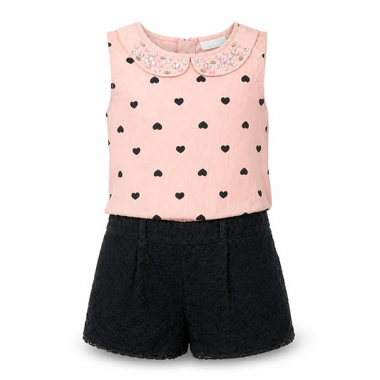 NEXT Girls Pink Geometric Cotton Romper One-Piece Size 7 Years Zip - Heart Pattern