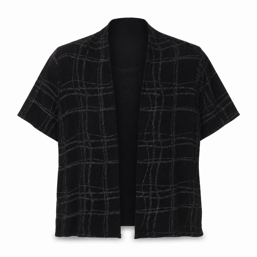 Berkertex Womens Black Plaid Viscose Kimono Blouse Size 18 V-Neck