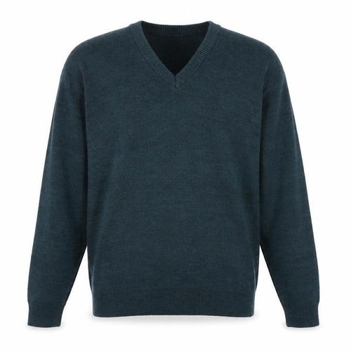 Essentials Mens Green V-Neck Acrylic Pullover Jumper Size M Long Sleeve