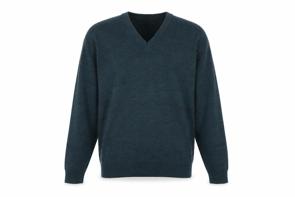 Essentials Mens Green V-Neck Acrylic Pullover Jumper Size M Long Sleeve