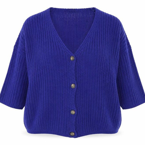 Elk Womens Blue V-Neck Acrylic Cardigan Jumper Size M