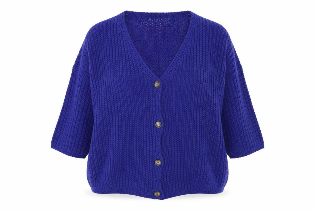Elk Womens Blue V-Neck Acrylic Cardigan Jumper Size M