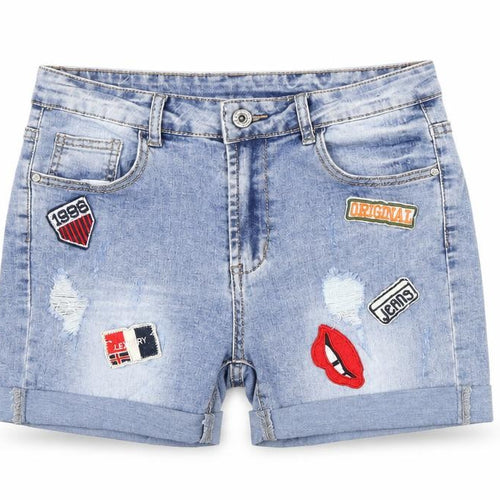 Lexxury Womens Blue Cotton Boyfriend Shorts Size 6 Regular Zip
