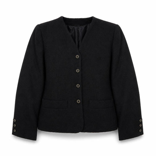 Front view of Paul Seperates women’s black jacket blazer, size UK 14, button